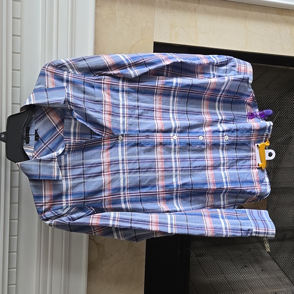 Theory Blue and Pink Plaid Button Down Shirt